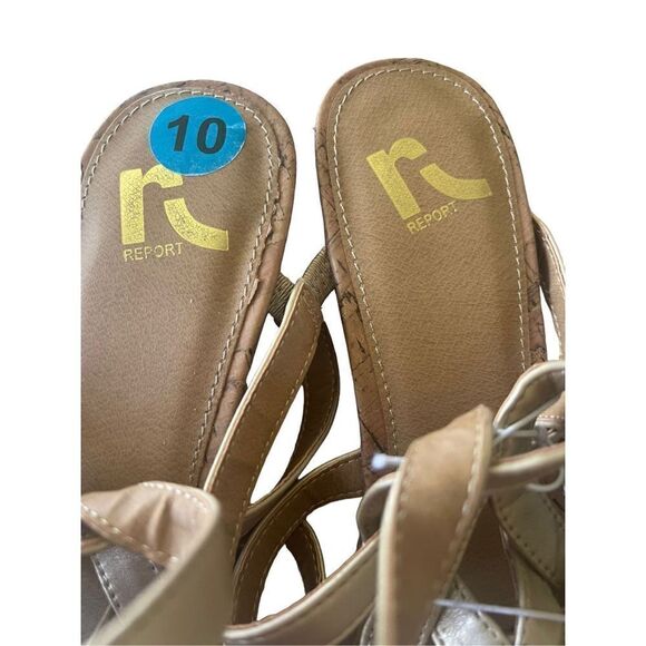 Report Women's Tan/Cream Strappy Cork Wedge Sandals Size 10 New without Box - Picture 4 of 11